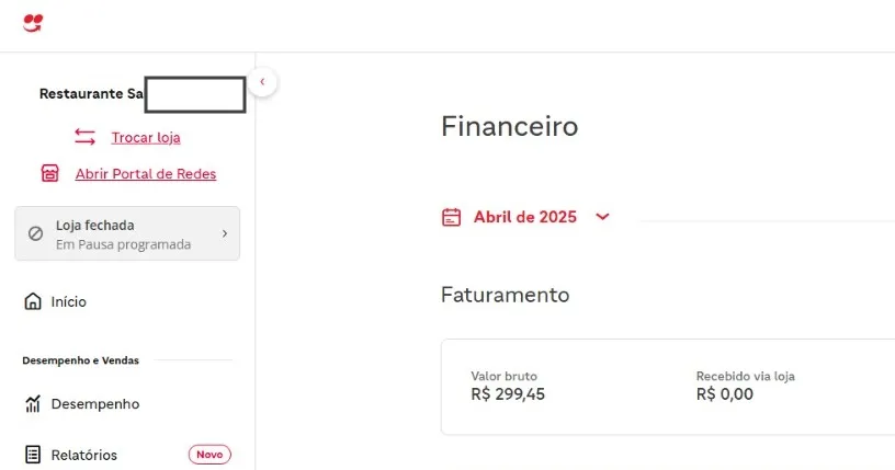 Restaurante antes da consultoria - R$ 299,45